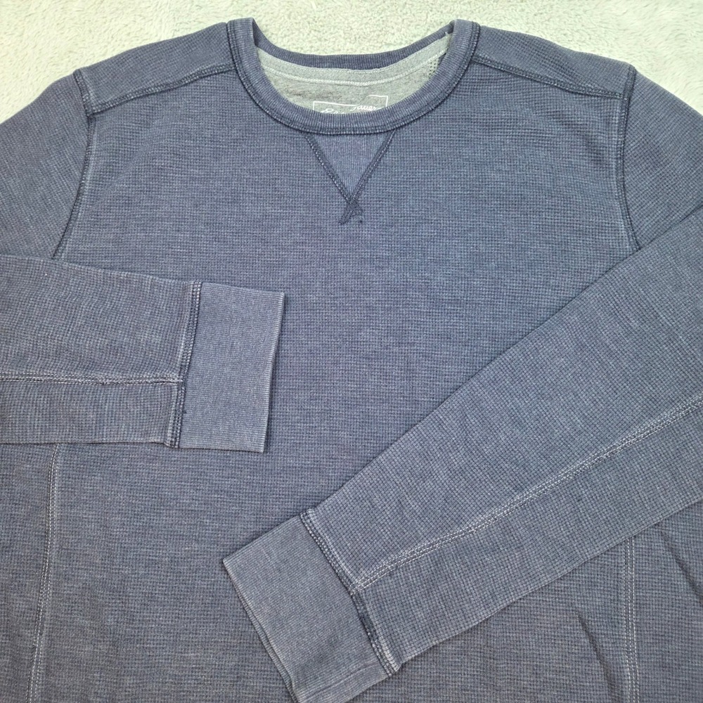 Eddie Bauer Thermal Shirt Mens L Waffle Knit Long Sleeve Crewneck Navy Blue Top